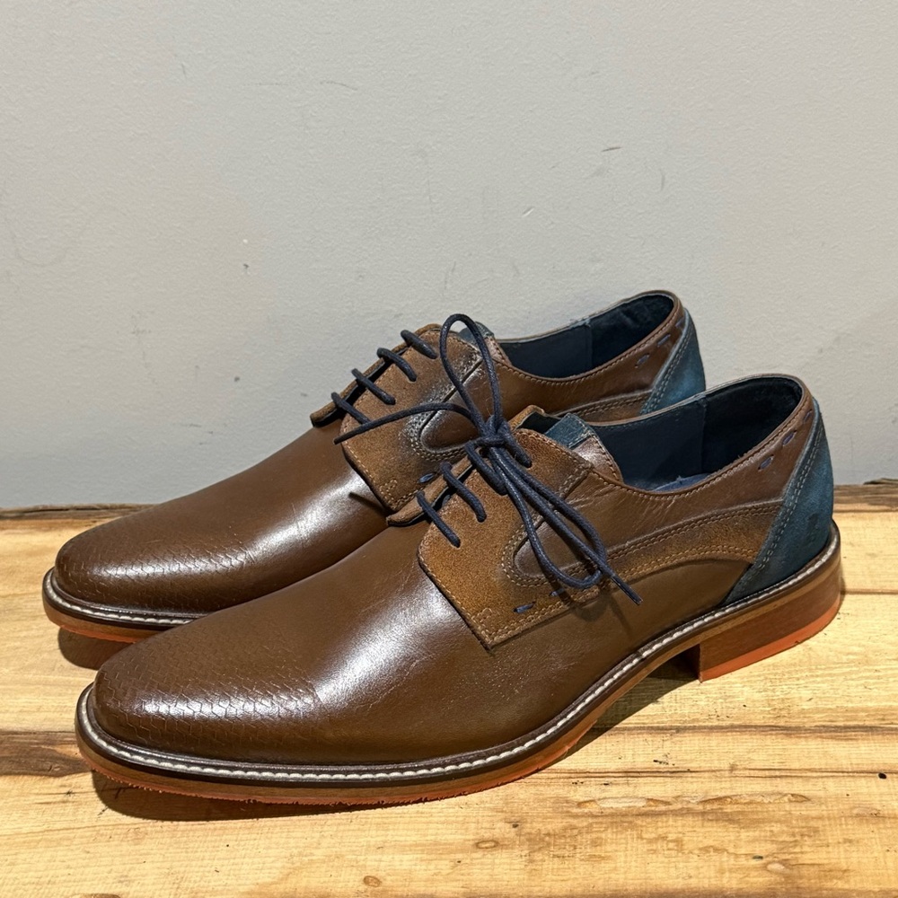 Berkelmans Brown Leather‎ & Blue Suede Oxford Dress Shoes Size 44/US10.5-11 B24B